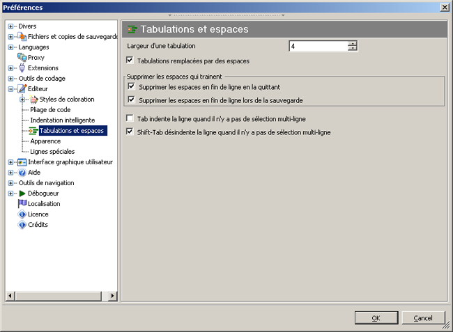 Les espaces et les tabs