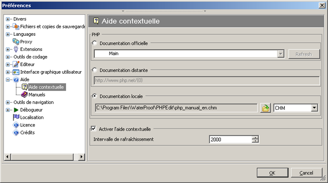 La configuration de l'aide